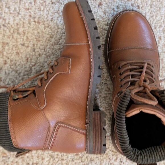 Tommy Hilfiger Evins Men’s Brown Faux Leather Knit Collar Boots New No Box main image 5